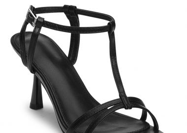 Γυναικεία πέδιλα με λεπτό τακούνι και στρογγυλό τελείωμα - Μαύρο - Issue - 