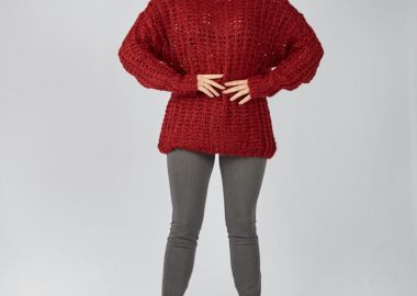 Γυναικεία πλεκτή μπλούζα δίχτυ μπορντό - SOU - 