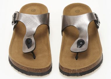 Γυναικεία σανδάλια flatform με αγκράφα και δίχαλο - Γκρι - Issue - 