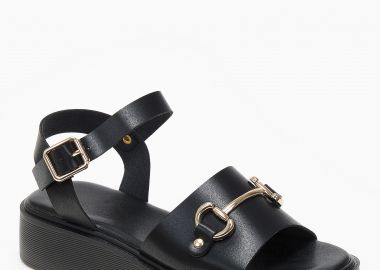 Γυναικεία σανδάλια flatform με φάσα και αγκράφα - Μαύρο - Issue - 