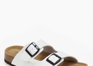 Γυναικεία σανδάλια flatform με ρυθμιζόμενα ζωνάκια και αγκράφες - Λευκό - Issue - 