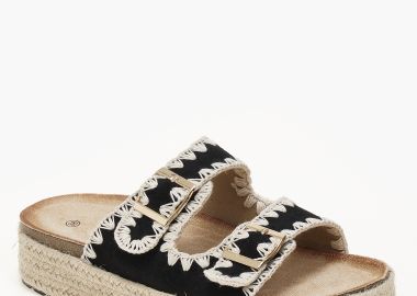 Γυναικεία σανδάλια flatform με σχοινί στη σόλα - Μαύρο - Issue - 