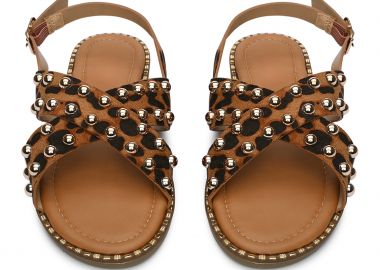 Γυναικεία σανδάλια με χιαστί σχέδιο και τρουκς - Λεοπάρ - Issue - 