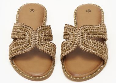 Γυναικεία σανδάλια με ψάθινο σχέδιο - Κάμελ - Issue - 