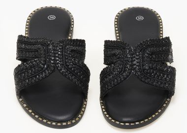 Γυναικεία σανδάλια με ψάθινο σχέδιο - Μαύρο - Issue - 