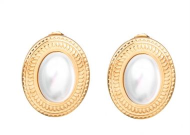 Γυναικεία σκουλαρίκια μοντέρνα από επιχρυσωμένο ατσάλι και πέρλες -  - 