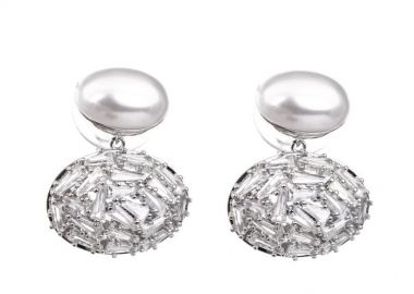 Γυναικεία σκουλαρίκια νυφική συλλογή 2025 από επιπλατινωμένο ορείχαλκο με πέτρες ζιργκόν με πέρλα -  - 