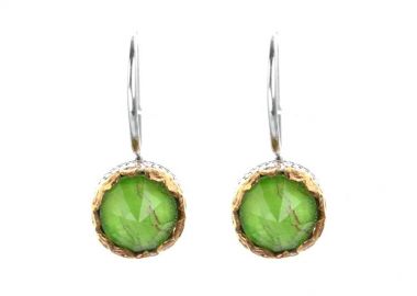 Γυναικεία σκουλαρίκια στυλ βυζαντινό από ασήμι 925 με επίχρυσο στεφάνι και πέτρα copper αμαζονίτη -  - 