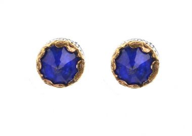 Γυναικεία σκουλαρίκια στυλ βυζαντινό από ασήμι 925 με επίχρυσο στεφάνι και πέτρα lapis -  - 