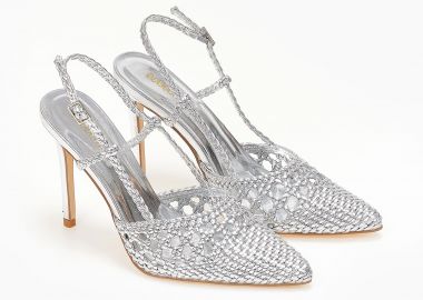 Γυναικείες μυτερές γόβες με πλεκτό σχέδιο - Ασημί - Issue - 