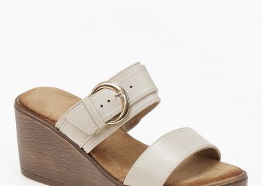 Γυναικείες πλατφόρμες με δυο φάσες και αγκράφα - Μπεζ - Issue - 