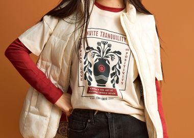 Γυναικείο βαμβακερό loose t-shirt με τύπωμα - FUNKY BUDDHA - 