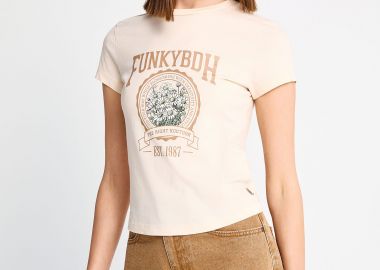 Γυναικείο βαμβακερό t-shirt με τύπωμα - FUNKY BUDDHA - 