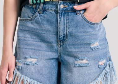 Γυναικείο boyfriend τζιν σορτς με σκισίματα - FUNKY BUDDHA - 