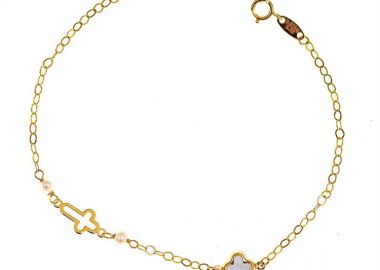 Γυναικείο βραχιόλι από χρυσό 9 καρατίων με φίλντισι και σταυρό -  - 