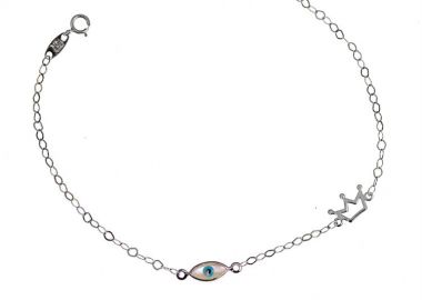 Γυναικείο βραχιόλι από λευκόχρυσο 9 καρατίων με μάτι και κορώνα -  - 