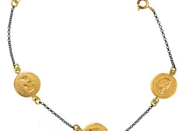 Γυναικείο βραχιόλι από μαύρο πλατινωμένο ασήμι 925 και επιχρυσωμένη αλυσίδα με φλουριά διπλής όψης -  - 