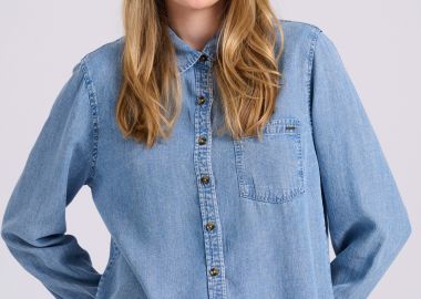 Γυναικείο denim πουκάμισο από lyocell - FUNKY BUDDHA - 