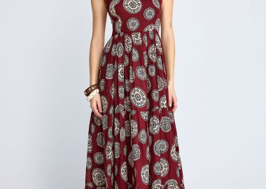 Γυναικείο εμπριμέ μάξι φόρεμα από βαμβάκι - FUNKY BUDDHA - 