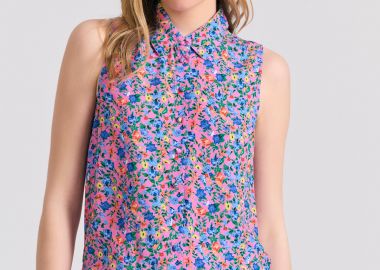 Γυναικείο φλοράλ αμάνικο πουκάμισο - FUNKY BUDDHA - 