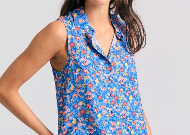 Γυναικείο φλοράλ αμάνικο πουκάμισο - FUNKY BUDDHA - 