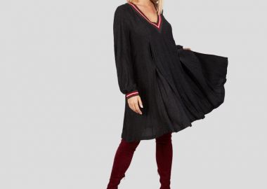 Γυναικείο φόρεμα χυτό με αλλαγή χρώματος στο V και τα μανίκια - SOU - 