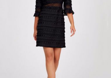 Γυναικείο φόρεμα με δαντέλα και άνοιγμα στους ώμους - SOU - 