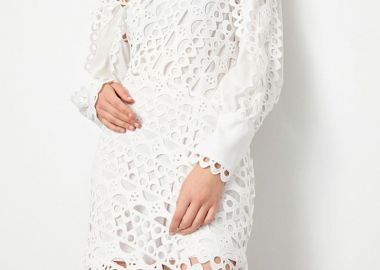 Γυναικείο φόρεμα με δαντέλα λευκό - SOU - 