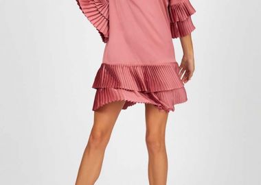 Γυναικείο φόρεμα με πλισέ λεπτομέρειες ροζ - SOU - 