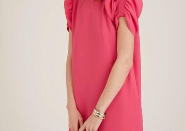 Γυναικείο φόρεμα σε ίσια γραμμή με σούρες στα μανίκια - SOU - 