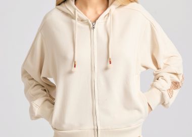 Γυναικείο φούτερ ζακέτα με κέντημα στο μανίκι - FUNKY BUDDHA - 