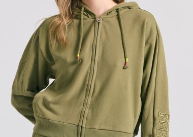 Γυναικείο φούτερ ζακέτα με κέντημα στο μανίκι - FUNKY BUDDHA - 