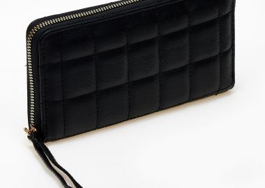 Γυναικείο καπιτονέ πορτοφόλι με φερμουάρ - Μαύρο - Issue - 