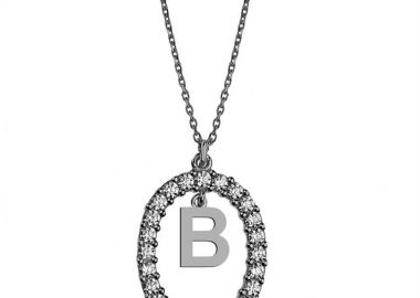 Γυναικείο κολιέ από ασήμι 925 με Μονόγραμμα Β και πέτρες ζιργκόν λευκές -  - 