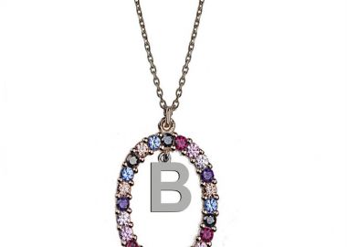 Γυναικείο κολιέ από ασήμι 925 με Μονόγραμμα Β και πέτρες ζιργκόν multicolour -  - 