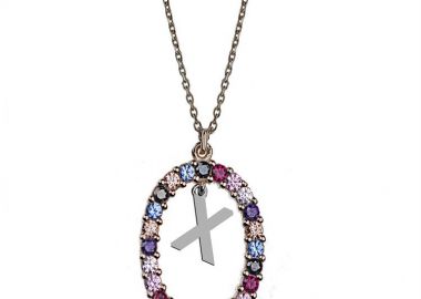 Γυναικείο κολιέ από ασήμι 925 με Μονόγραμμα Χ και πέτρες ζιργκόν multicolour -  - 