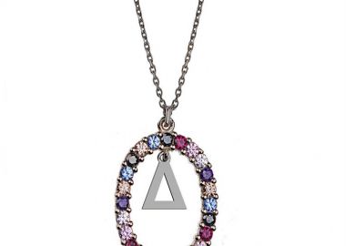 Γυναικείο κολιέ από ασήμι 925 με Μονόγραμμα Δ και πέτρες ζιργκόν multicolour -  - 