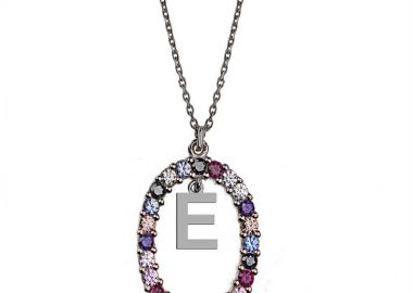 Γυναικείο κολιέ από ασήμι 925 με Μονόγραμμα Ε και πέτρες ζιργκόν multicolour -  - 