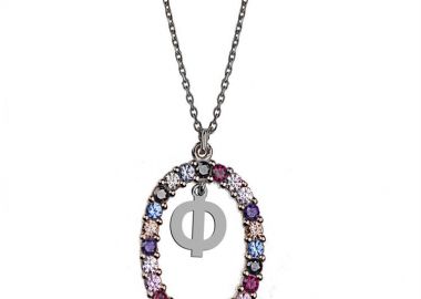 Γυναικείο κολιέ από ασήμι 925 με Μονόγραμμα Φ και πέτρες ζιργκόν multicolour -  - 