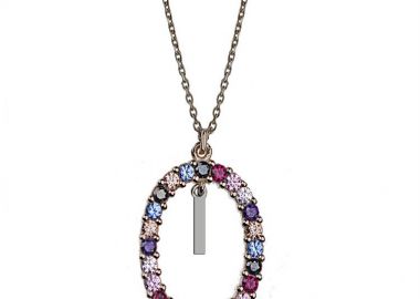 Γυναικείο κολιέ από ασήμι 925 με Μονόγραμμα Ι και πέτρες ζιργκόν multicolour -  - 