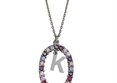 Γυναικείο κολιέ από ασήμι 925 με Μονόγραμμα Κ και πέτρες ζιργκόν multicolour -  - 