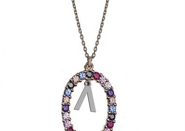 Γυναικείο κολιέ από ασήμι 925 με Μονόγραμμα Λ και πέτρες ζιργκόν multicolour -  - 