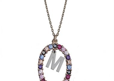 Γυναικείο κολιέ από ασήμι 925 με Μονόγραμμα Μ και πέτρες ζιργκόν multicolour -  - 