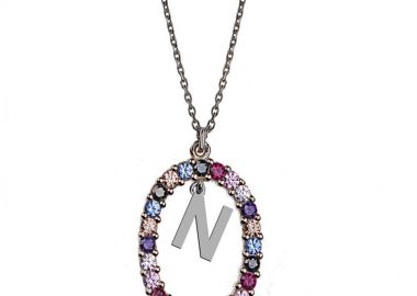 Γυναικείο κολιέ από ασήμι 925 με Μονόγραμμα Ν και πέτρες ζιργκόν multicolour -  - 