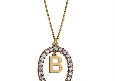 Γυναικείο κολιέ από επιχρυσωμένο ασήμι 925 με Μονόγραμμα Β και πέτρες ζιργκόν λευκές -  - 