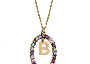 Γυναικείο κολιέ από επιχρυσωμένο ασήμι 925 με Μονόγραμμα Β και πέτρες ζιργκόν multicolour -  - 