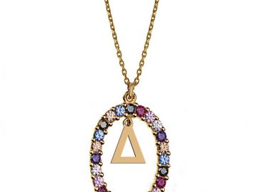 Γυναικείο κολιέ από επιχρυσωμένο ασήμι 925 με Μονόγραμμα Δ και πέτρες ζιργκόν multicolour -  - 
