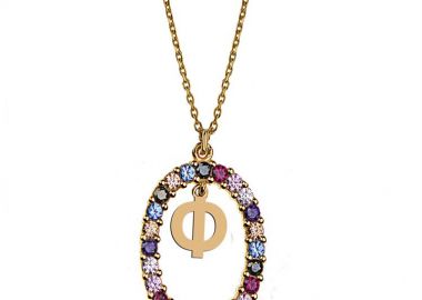 Γυναικείο κολιέ από επιχρυσωμένο ασήμι 925 με Μονόγραμμα Φ και πέτρες ζιργκόν multicolour -  - 