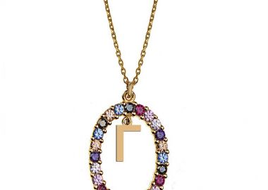 Γυναικείο κολιέ από επιχρυσωμένο ασήμι 925 με Μονόγραμμα Γ και πέτρες ζιργκόν multicolour -  - 