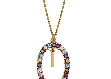 Γυναικείο κολιέ από επιχρυσωμένο ασήμι 925 με Μονόγραμμα Ι και πέτρες ζιργκόν multicolour -  - 